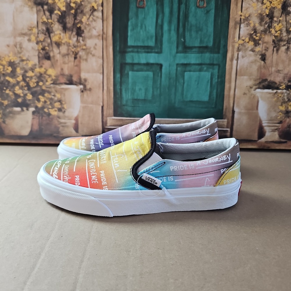 Vans Classic Pride Rainbow White Womens Canvas Slip-on Shoes US Size 6